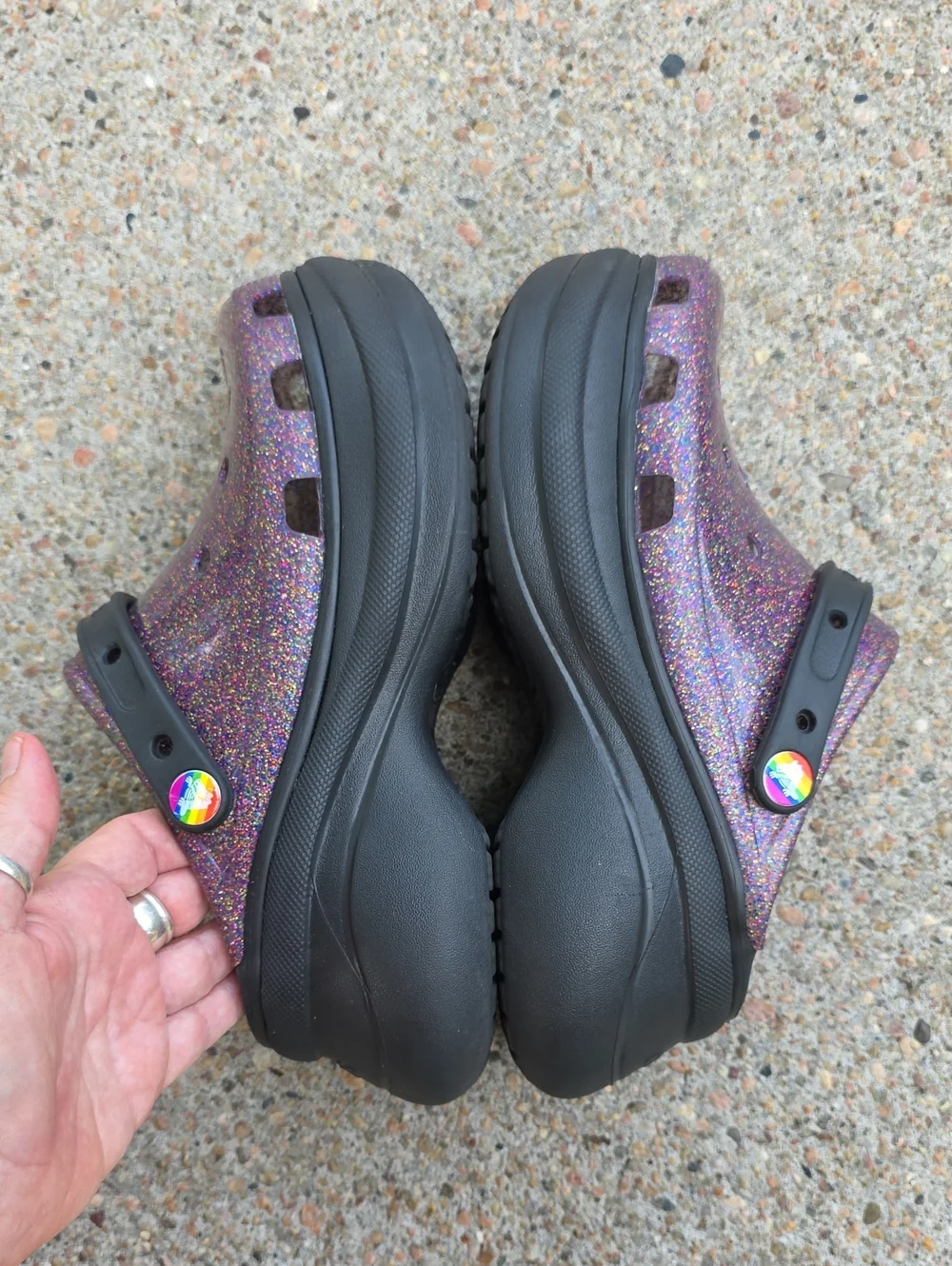 Crocs Classic Bae Chunky Platform Multi Glitter Translucent Clogs Pride Edition